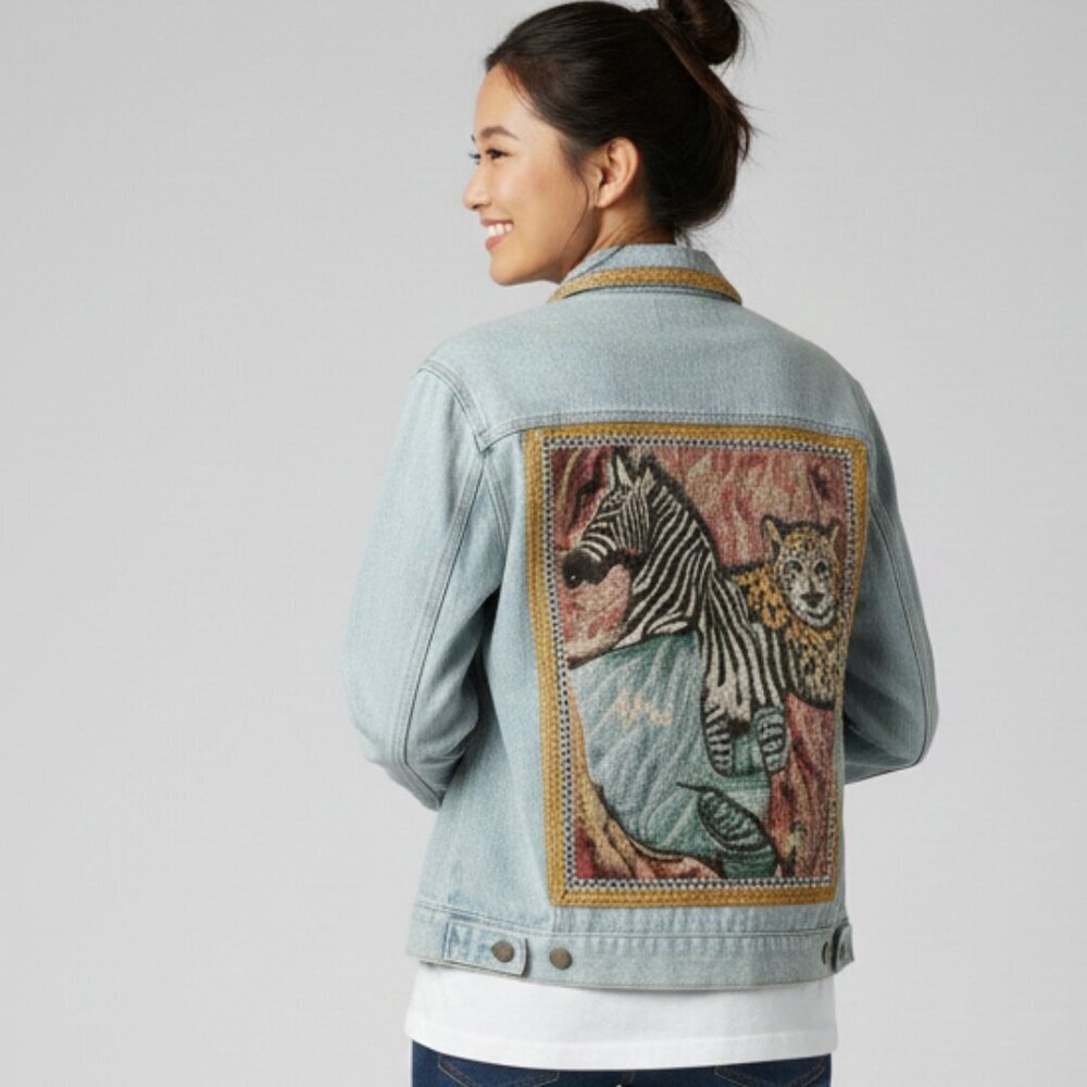 Kolorway Women’s L Embellished Denim Jacket • Animal Embroidery • Vintage
